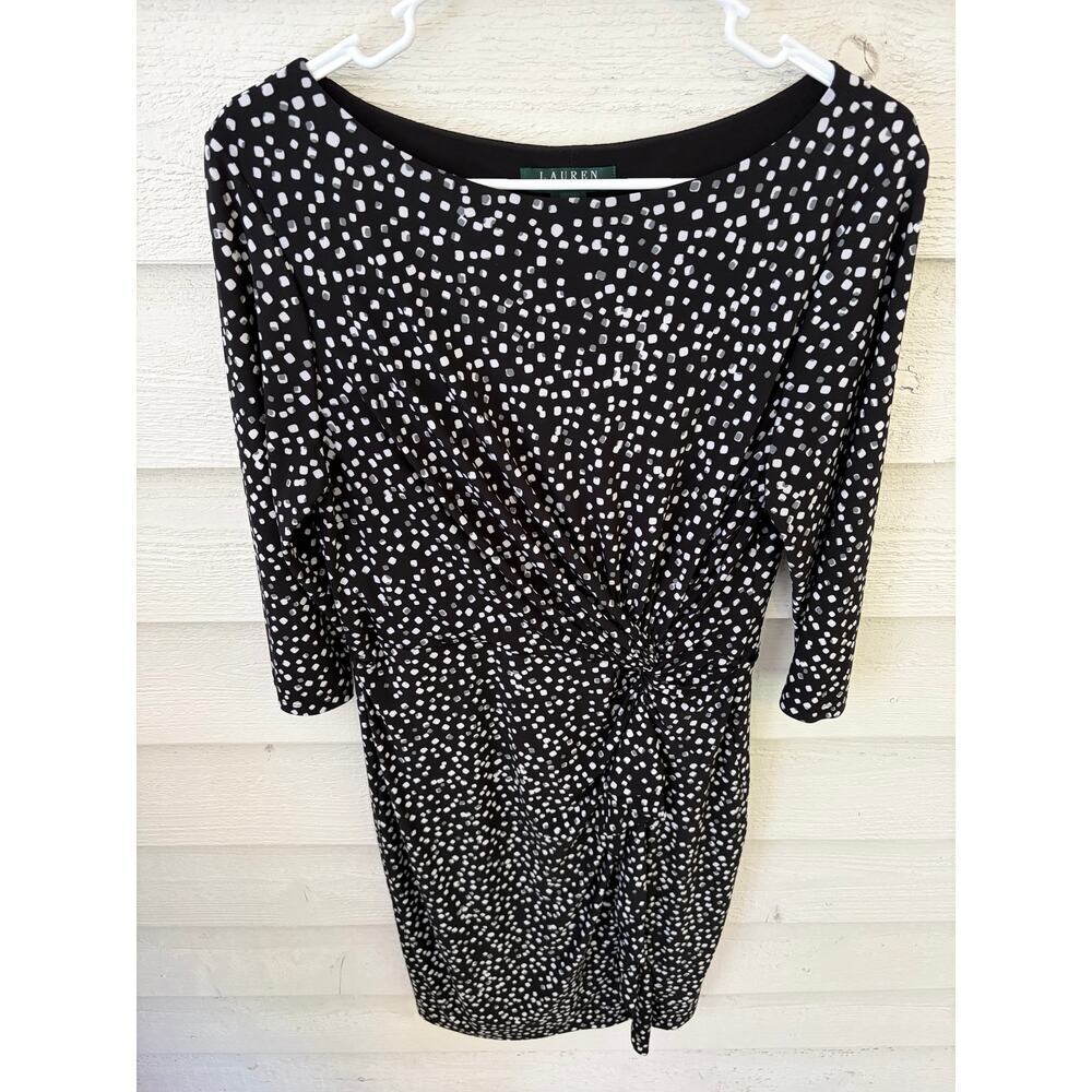 Lauren Ralph Lauren Black & White Polka Dot Ruched Dress – Size 12 - Picture 4 of 8